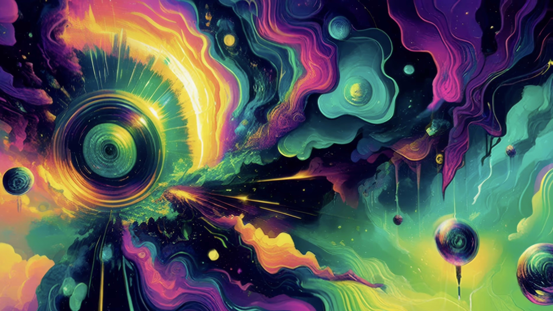 Abstract beings of light guide the traveler toward a central prism in these immersive 4K LSD visuals.